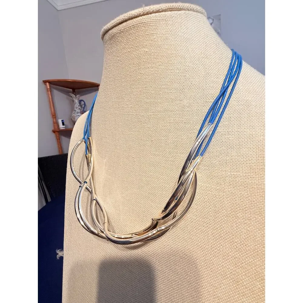Vintage NOS Lizzy Jones Silver Blue Necklace 20”